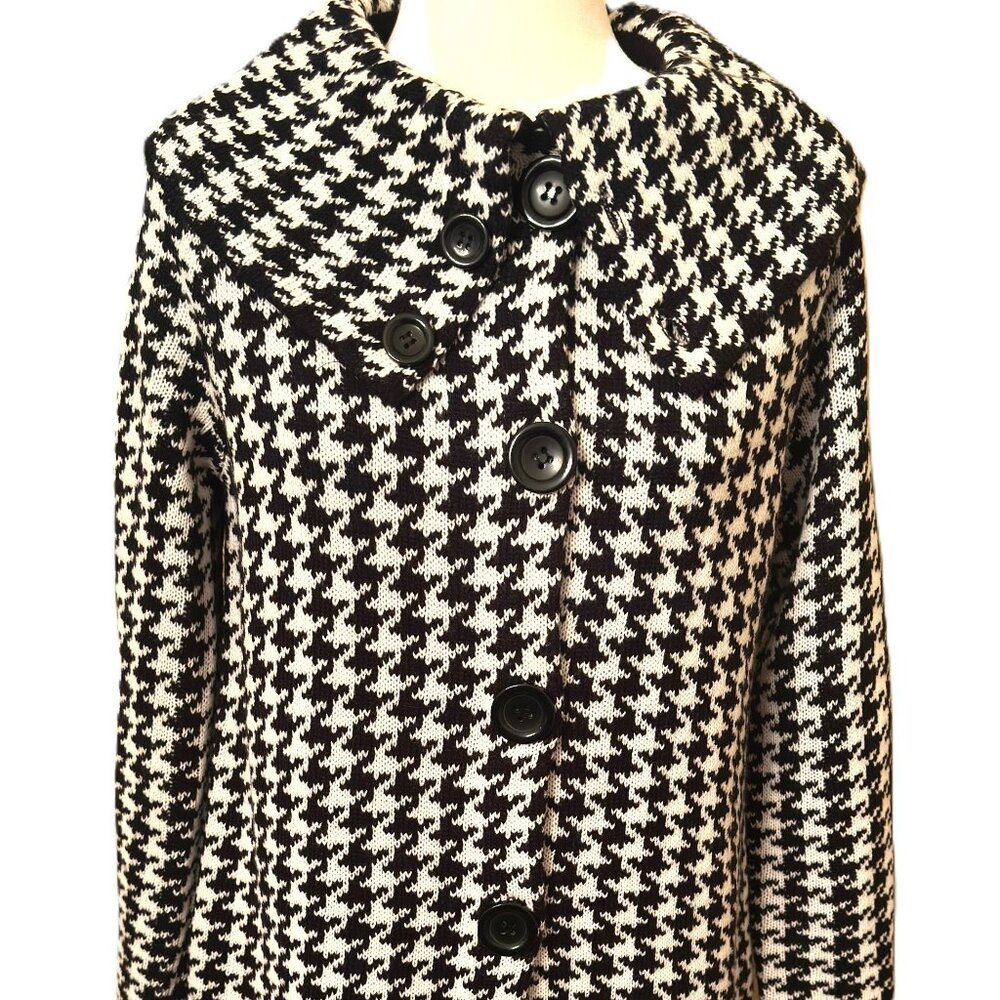 Fever Elegant Classic Houndstooth Coatigan Platter Collar Sz Large